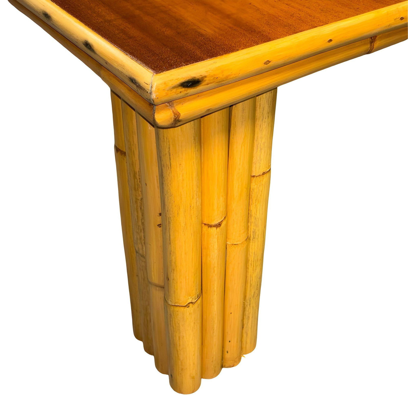 Restored Rattan & Curly Mahogany Square Coffee Table w/ Stacked Rattan Legs - 3