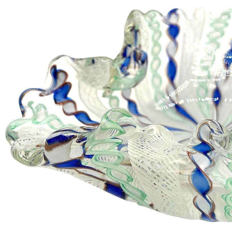 MCM Zanfircio Murano Art Glass Shell Dish Green Latticino Ribbons by Salviati - 4