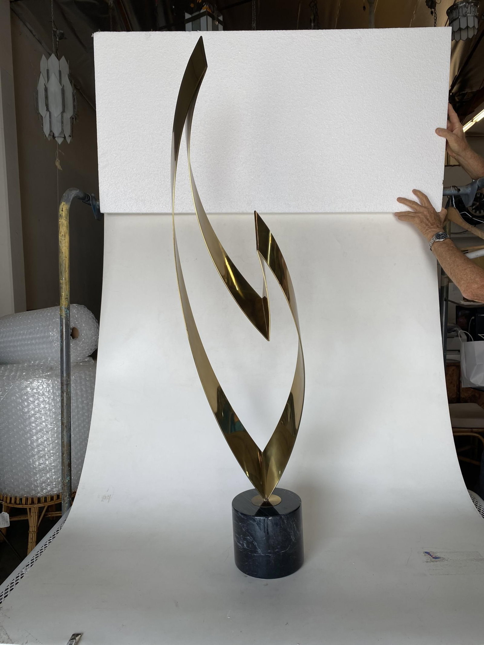 Brass and Marble Abstract "Eternal Flame" Sculpture by Curtis Jere for Artisan H - 2