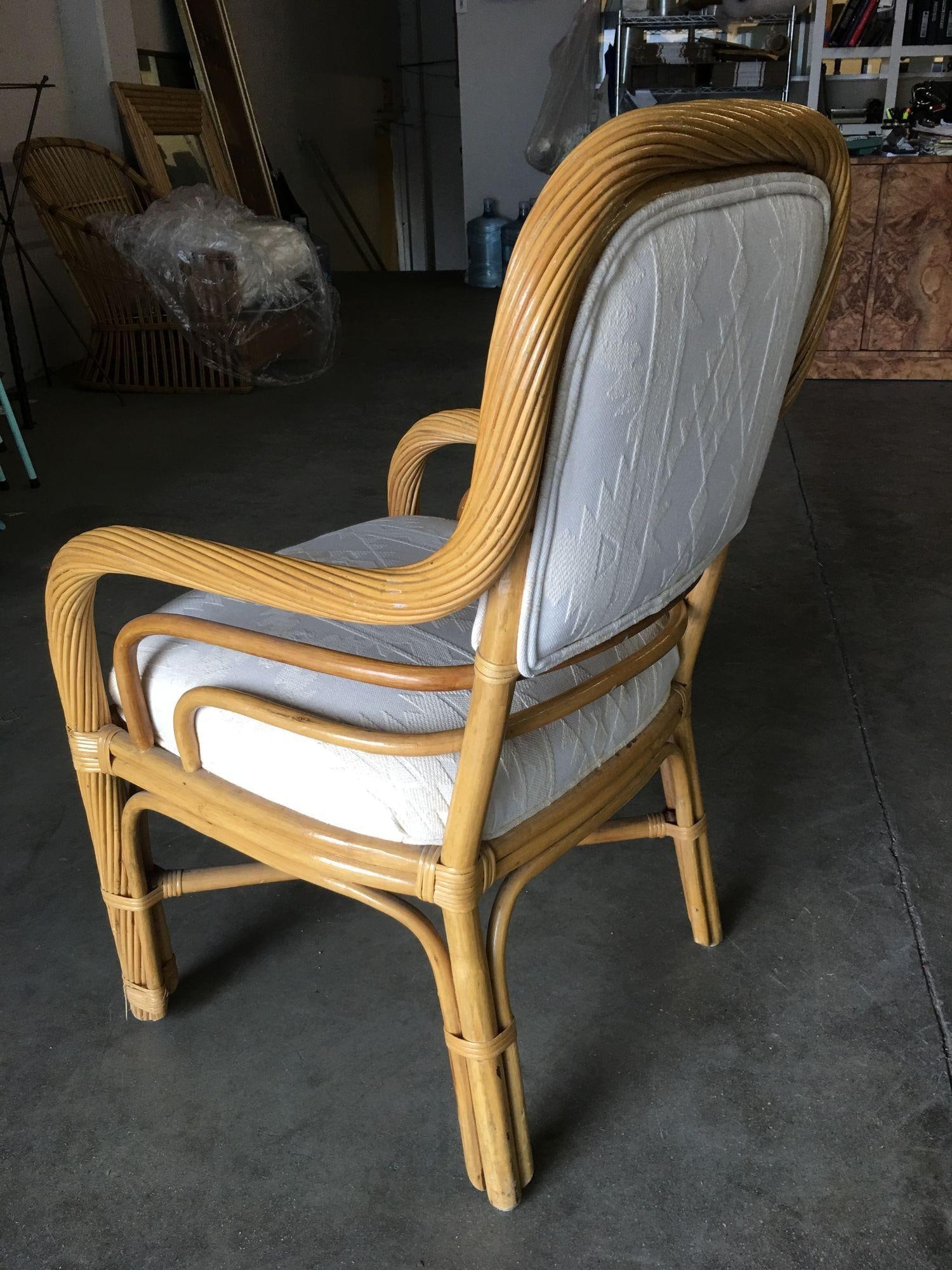 Restored Rattan Dining Armchair W/ Twisted Rattan Arms, Set of 4 - 3