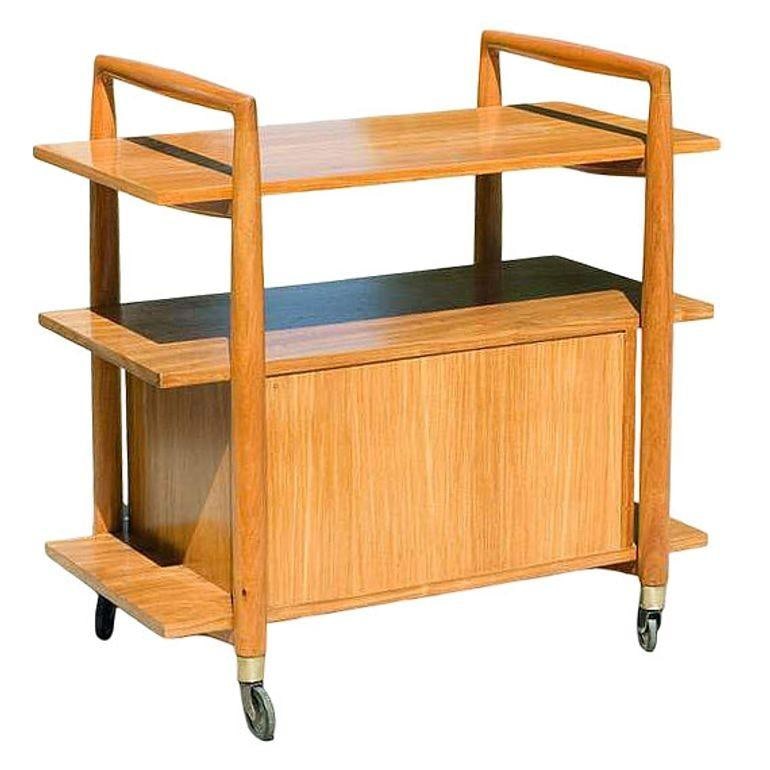 Mid-Century Three-Tier Bar Serving Cart w/ Storage Cabinet - 3