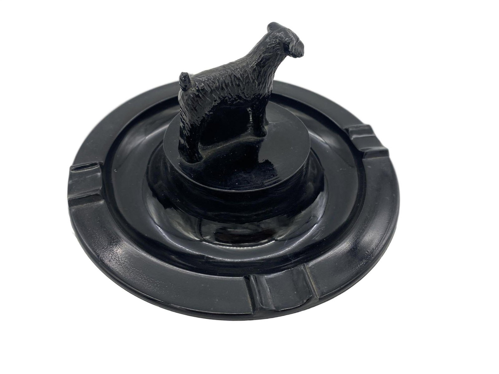 Greenburg Black Art Deco Black Glass Terrier Ashtray - 2