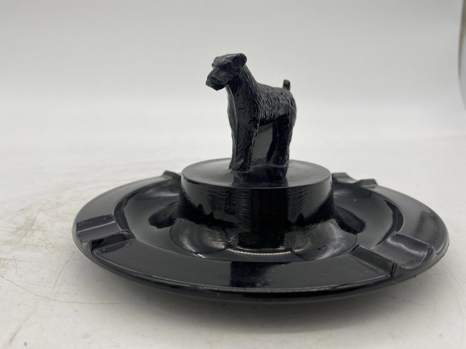 Greenburg Black Art Deco Black Glass Terrier Ashtray - 3