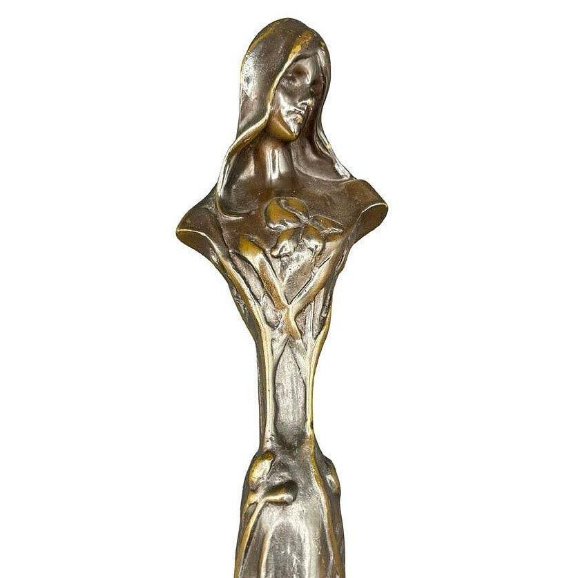 Emmanuel Villanis Style Art Nouveau French Virgin Mary Sculpture w/ Marble Base - 2