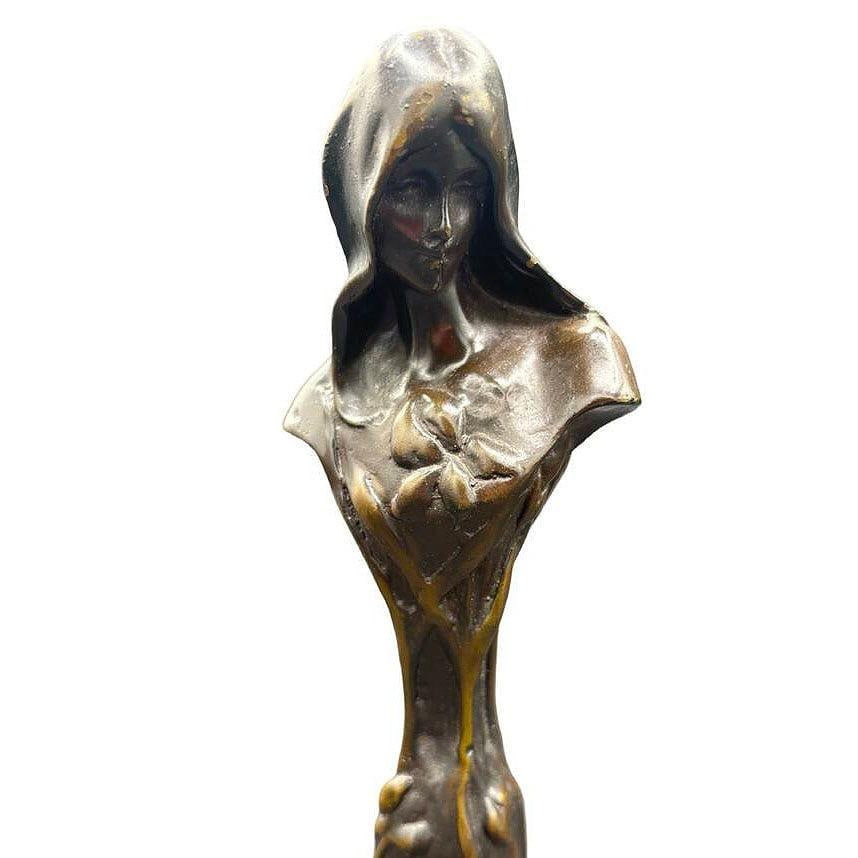 Emmanuel Villanis Style Art Nouveau French Virgin Mary Sculpture w/ Marble Base - 4