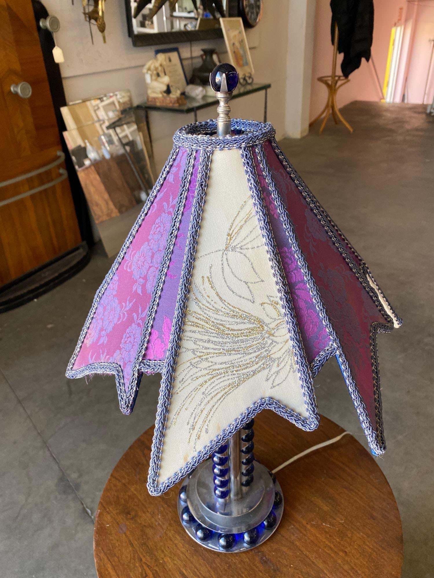 Chromed Steel and Cobalt Marble Art Deco Lamp - 2