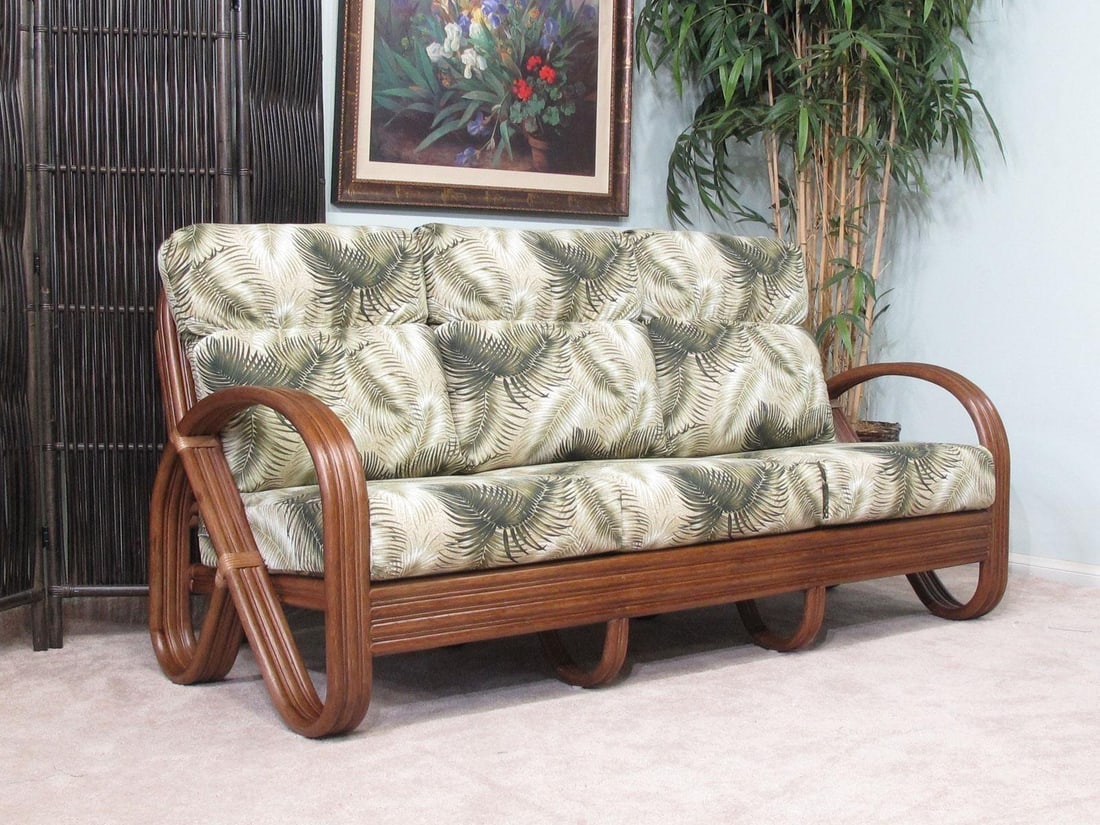 Modernist 3-Strand 3/4 Pretzel "Kauai" 3 Seat Rattan Sofa - 3