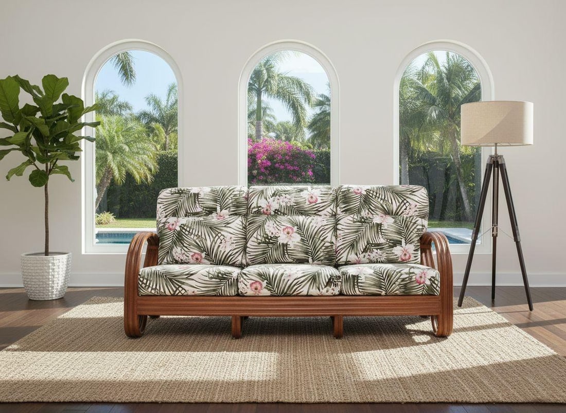 Modernist 3-Strand 3/4 Pretzel "Kauai" 3 Seat Rattan Sofa - 4