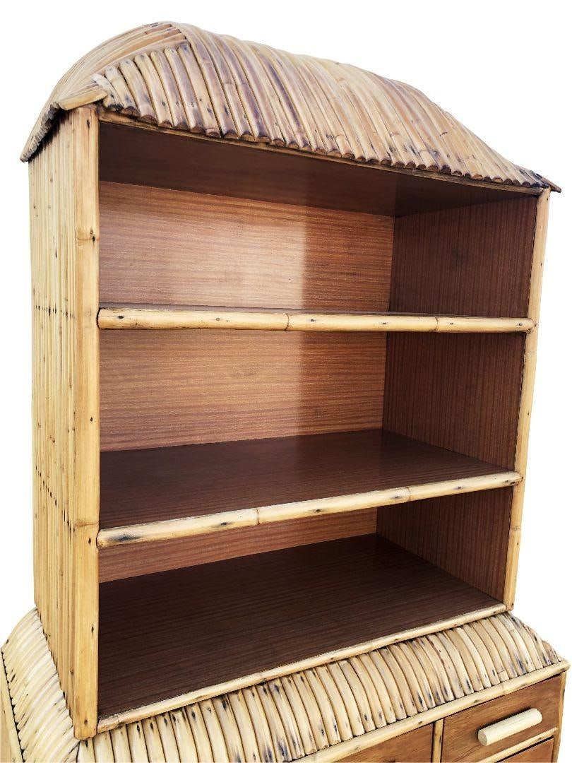 Restored Rare Art Deco Waterfall Rattan & Mahogany Dresser/Bookcase Hutch - 3