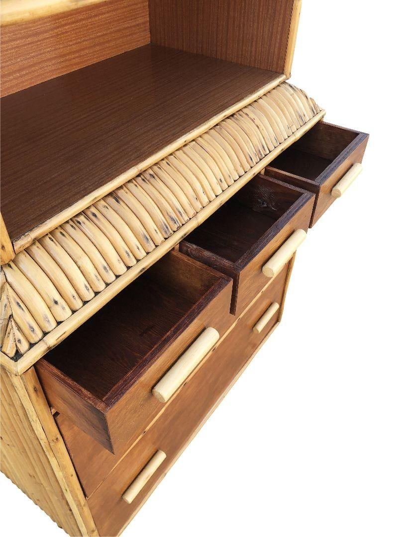 Restored Rare Art Deco Waterfall Rattan & Mahogany Dresser/Bookcase Hutch - 4
