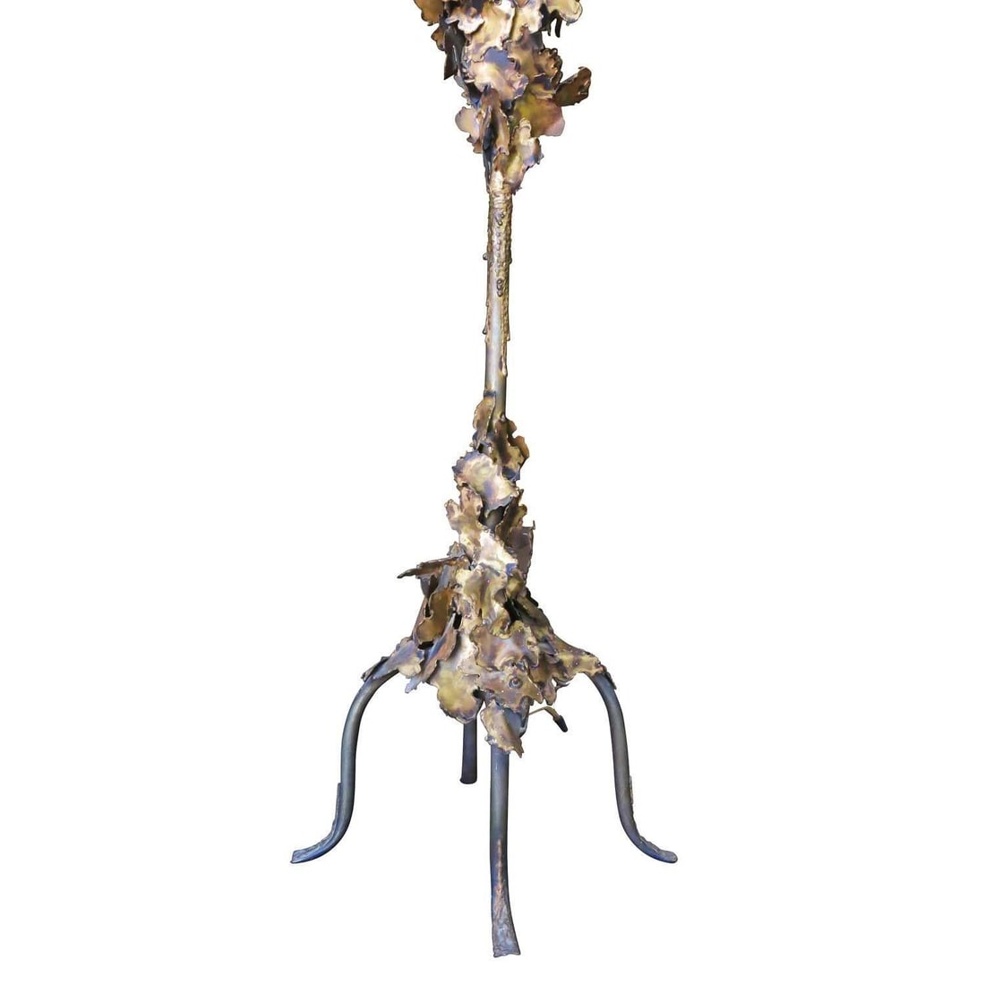 Tom Greene Style Brutalist Torch-Cut Brass Torchiere Floor Lamp - 3