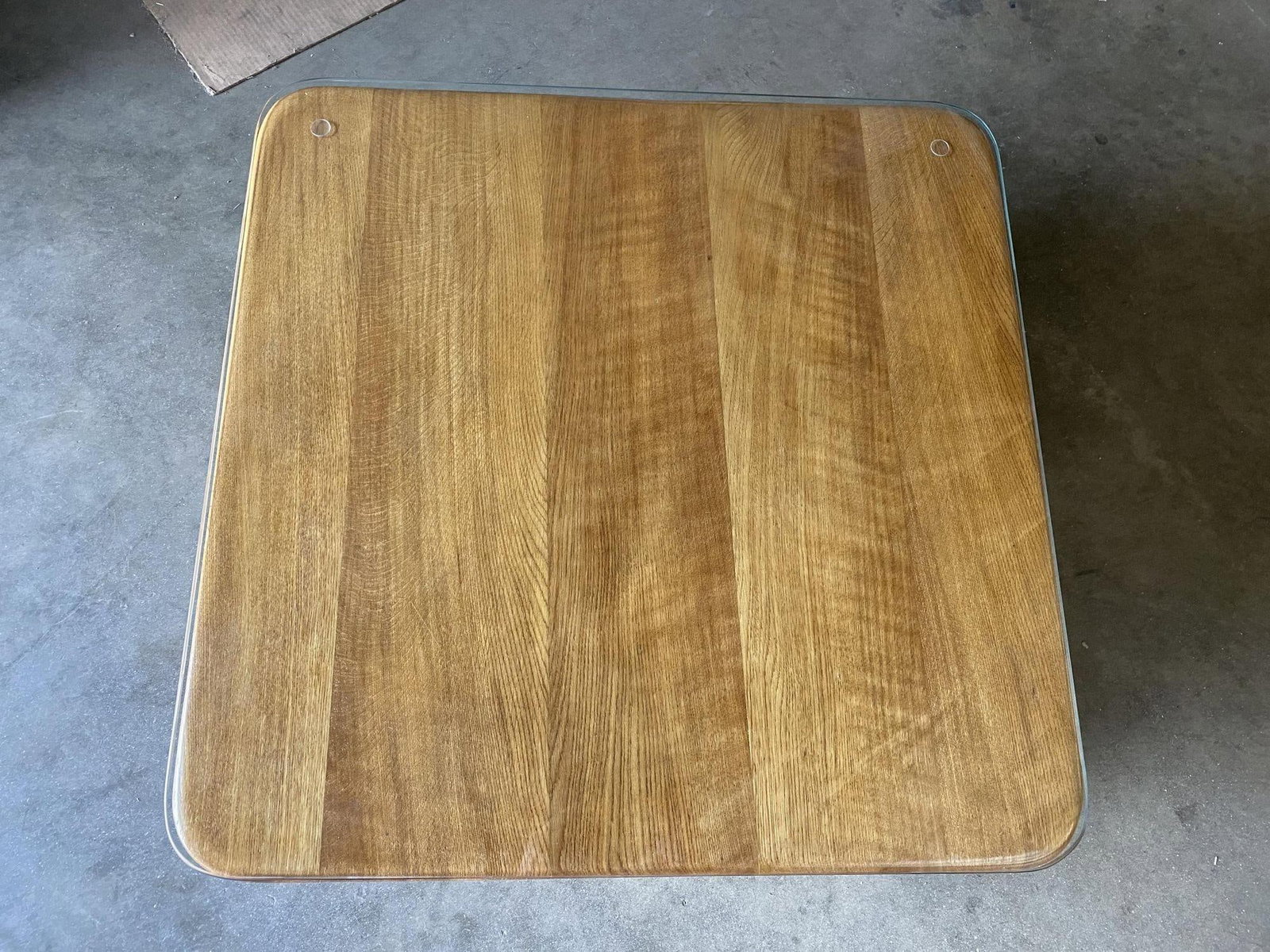 Restored Stacked Slat Rattan Coffee Table W/ Mahogany & Glass Top - 4