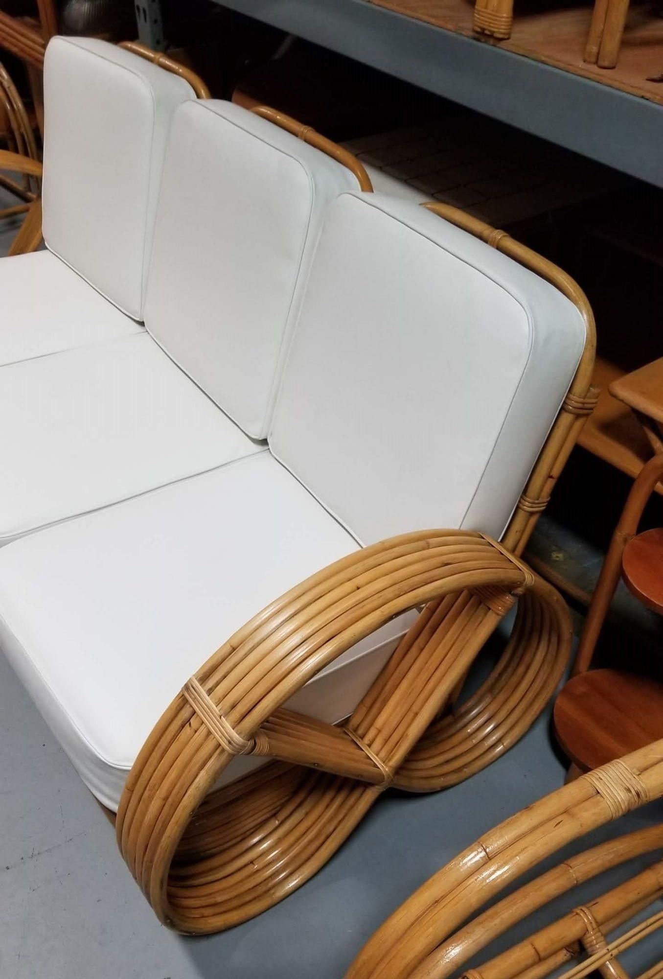 Restored MCM Six-Strand 3-Seat Full Pretzel Rattan Sectional Sofa, Stacked Base - 2