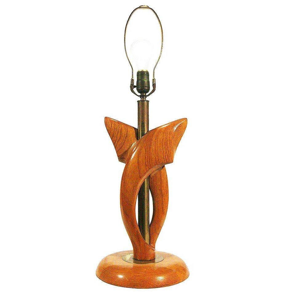 Yasha Heifetz Free-Form Oak and Brass Table Lamps, Pair - 2