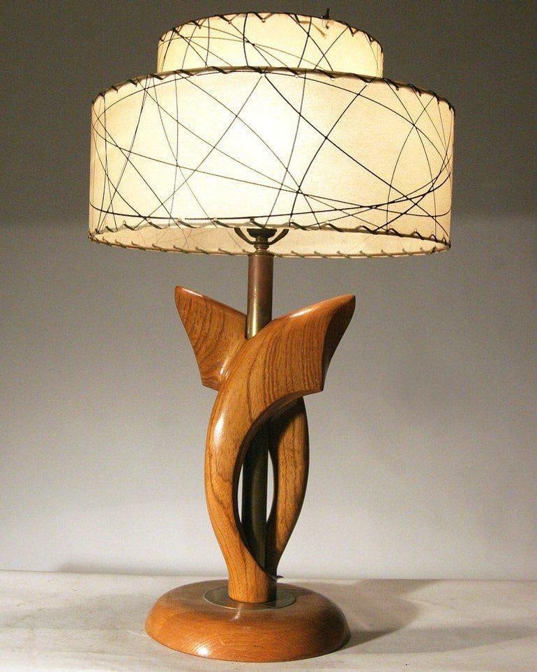 Yasha Heifetz Free-Form Oak and Brass Table Lamps, Pair - 5