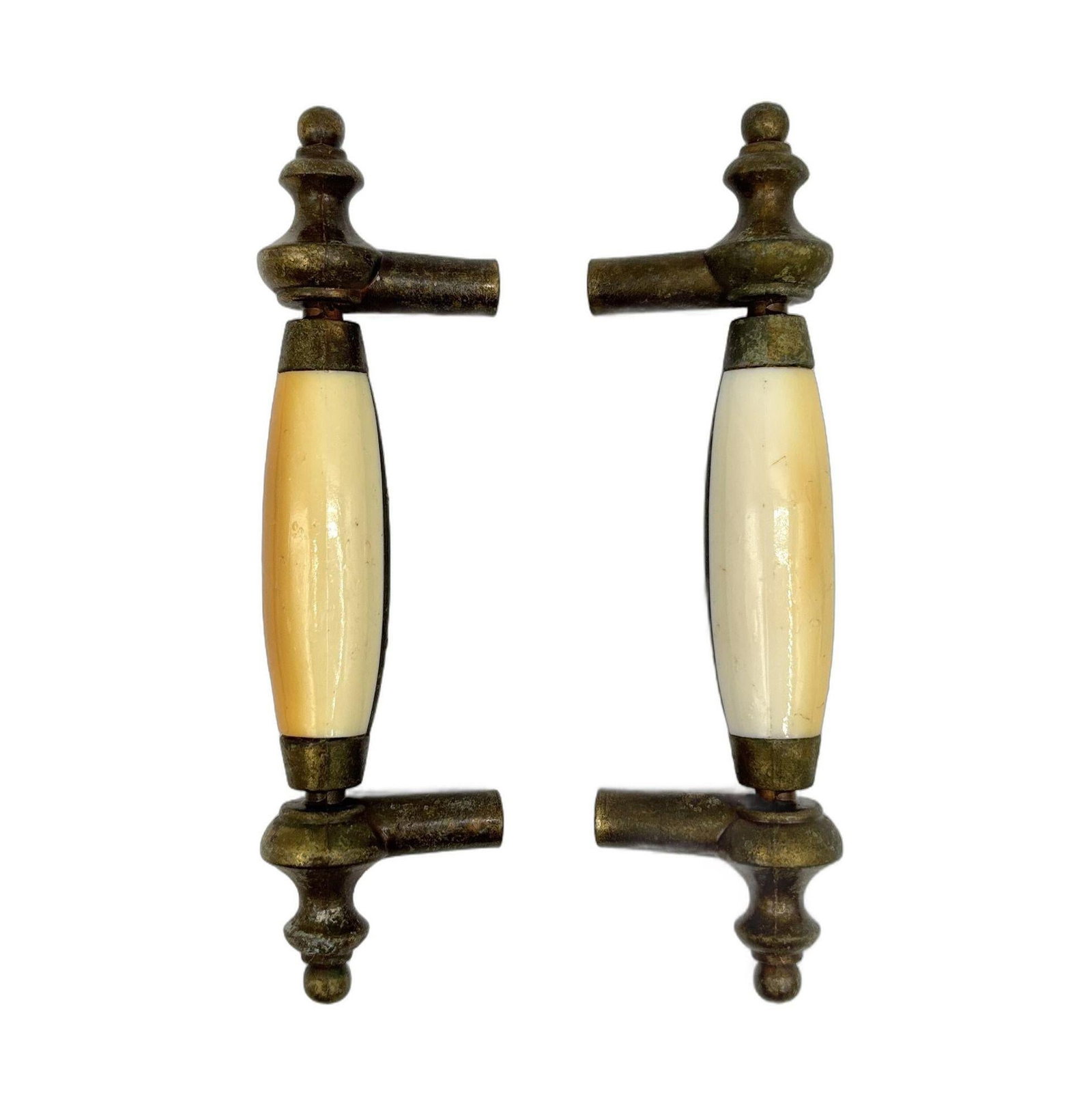 5" Patinaed Brass & Porcelain Drawer Pull Handle w/ Steeple Tips , Set of 29 - 2