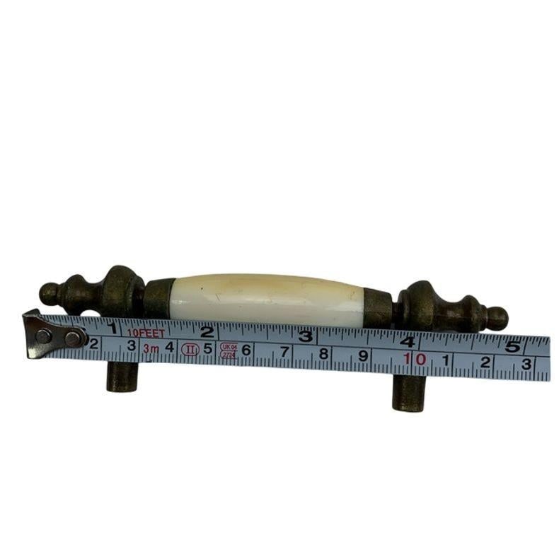 5" Patinaed Brass & Porcelain Drawer Pull Handle w/ Steeple Tips , Set of 29 - 5