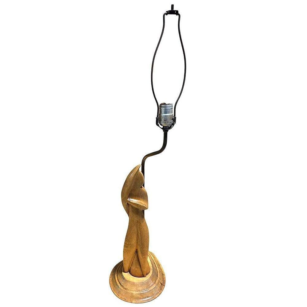 Mid-century Abstract Heifetz Syle Hand Carved Maple Wood Female Table Lamp - 5