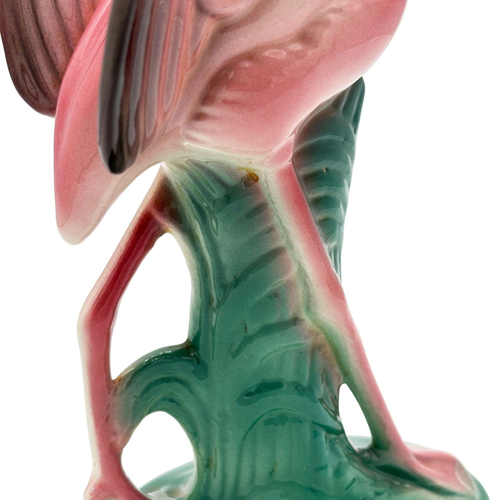 Mid-century 11" Tall Open Wing Pink Flamingo Ceramic Tabletop Statue, Pair - 3