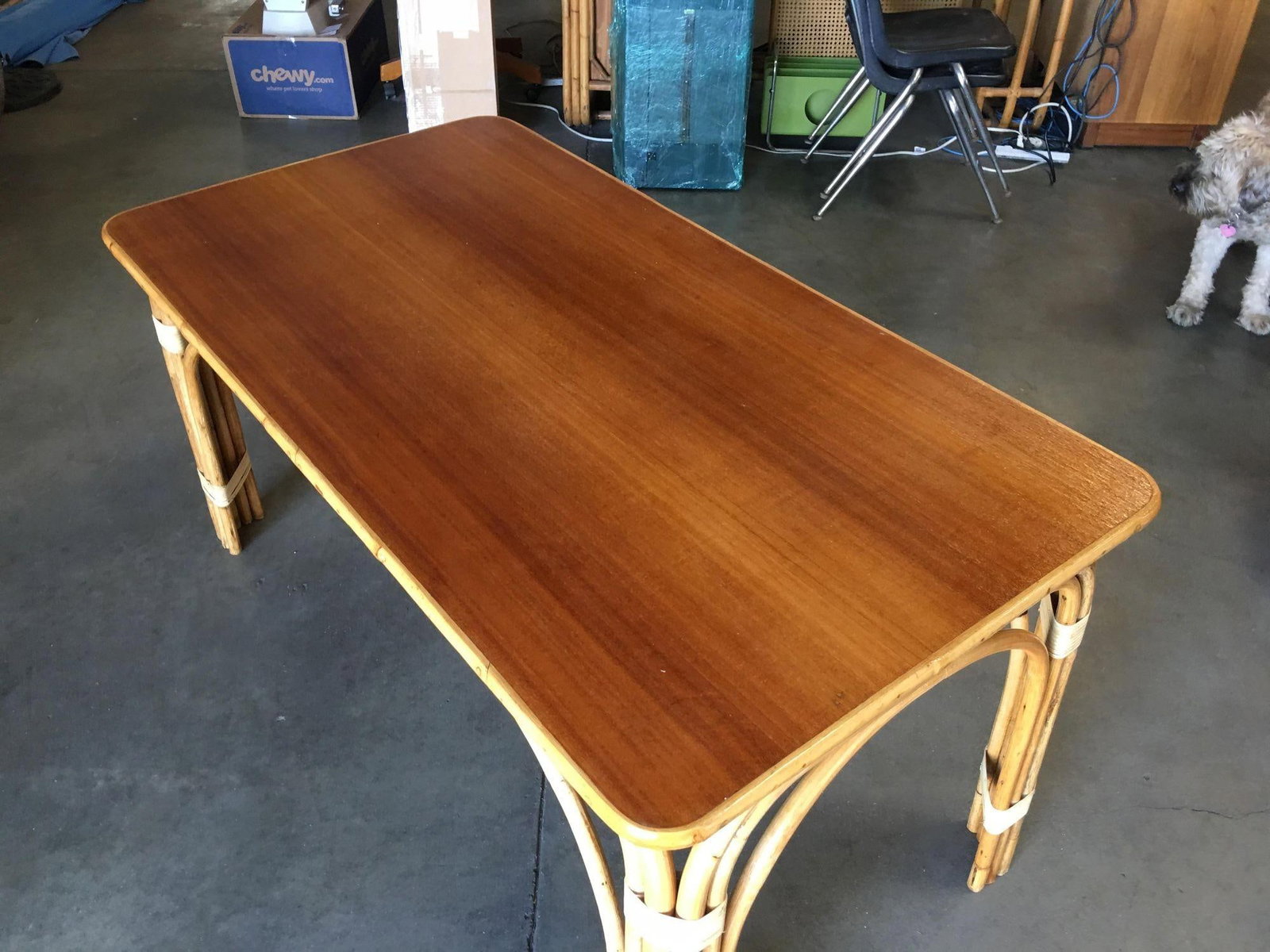 Rattan "Triple Arch" Dining Room Table with Mahogany Top - 2