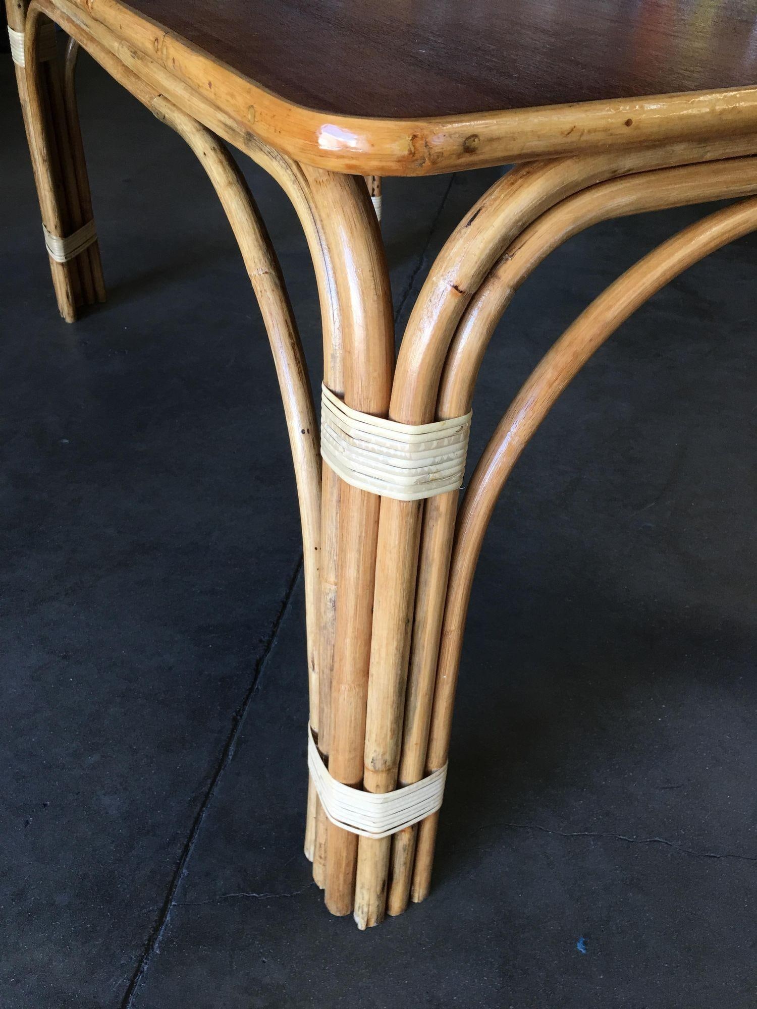 Rattan "Triple Arch" Dining Room Table with Mahogany Top - 3