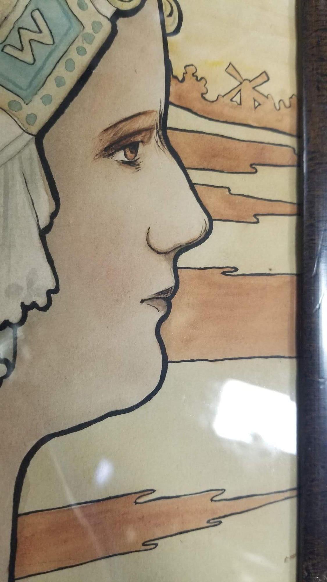 Framed Original 1909 Lithograph "Queen Wilhelmina" by P. Shepard - 3