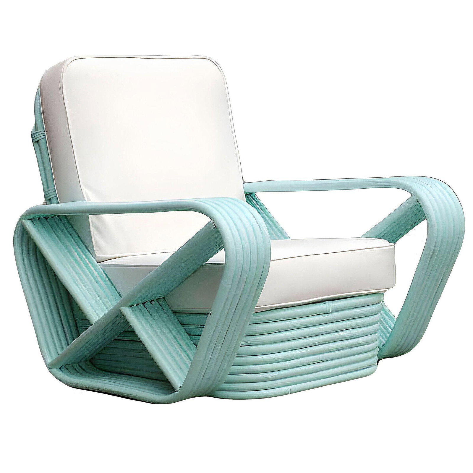 Restored Teal 6-Strand Square Pretzel Rattan Sofa & Lounge Chair Livingroom Se - 2