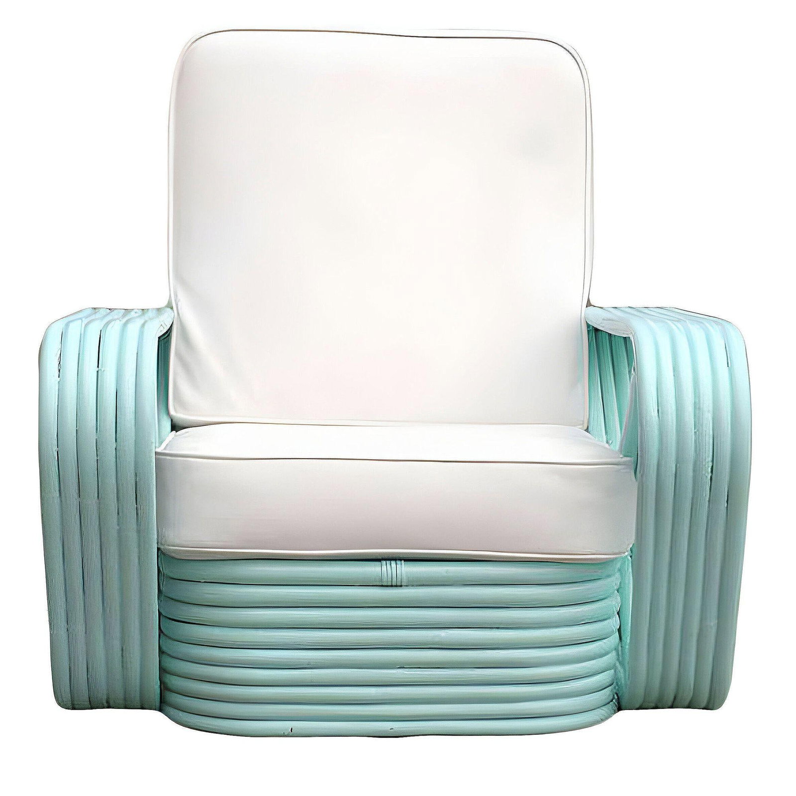 Restored Teal 6-Strand Square Pretzel Rattan Sofa & Lounge Chair Livingroom Se - 3