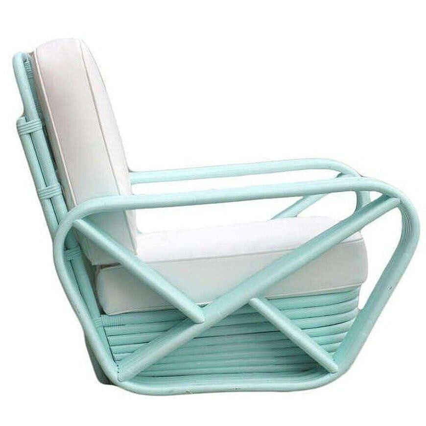 Restored Teal 6-Strand Square Pretzel Rattan Sofa & Lounge Chair Livingroom Se - 4