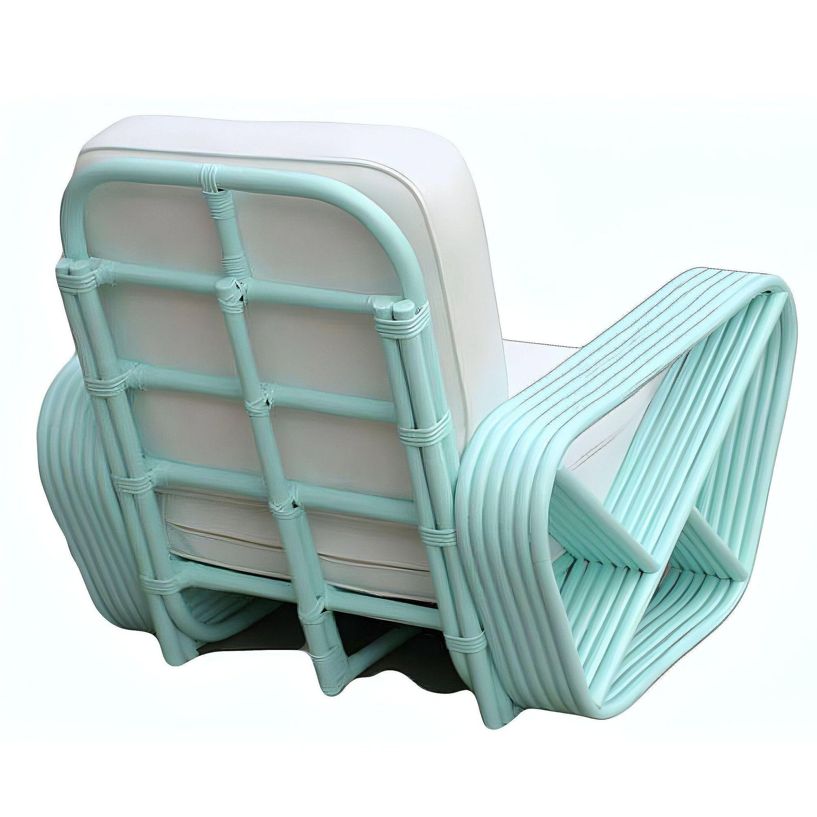 Restored Teal 6-Strand Square Pretzel Rattan Sofa & Lounge Chair Livingroom Se - 5