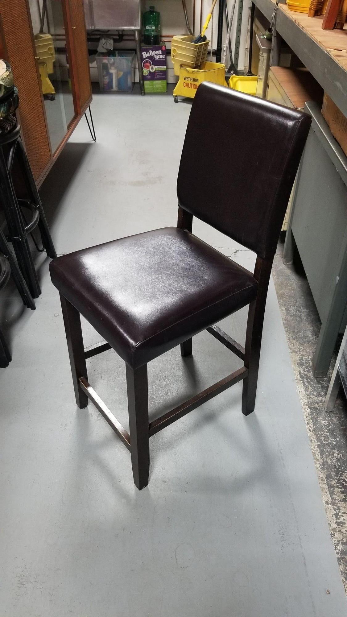 Dark Brown Leather Counter Bar Stool Set of 3 - 2