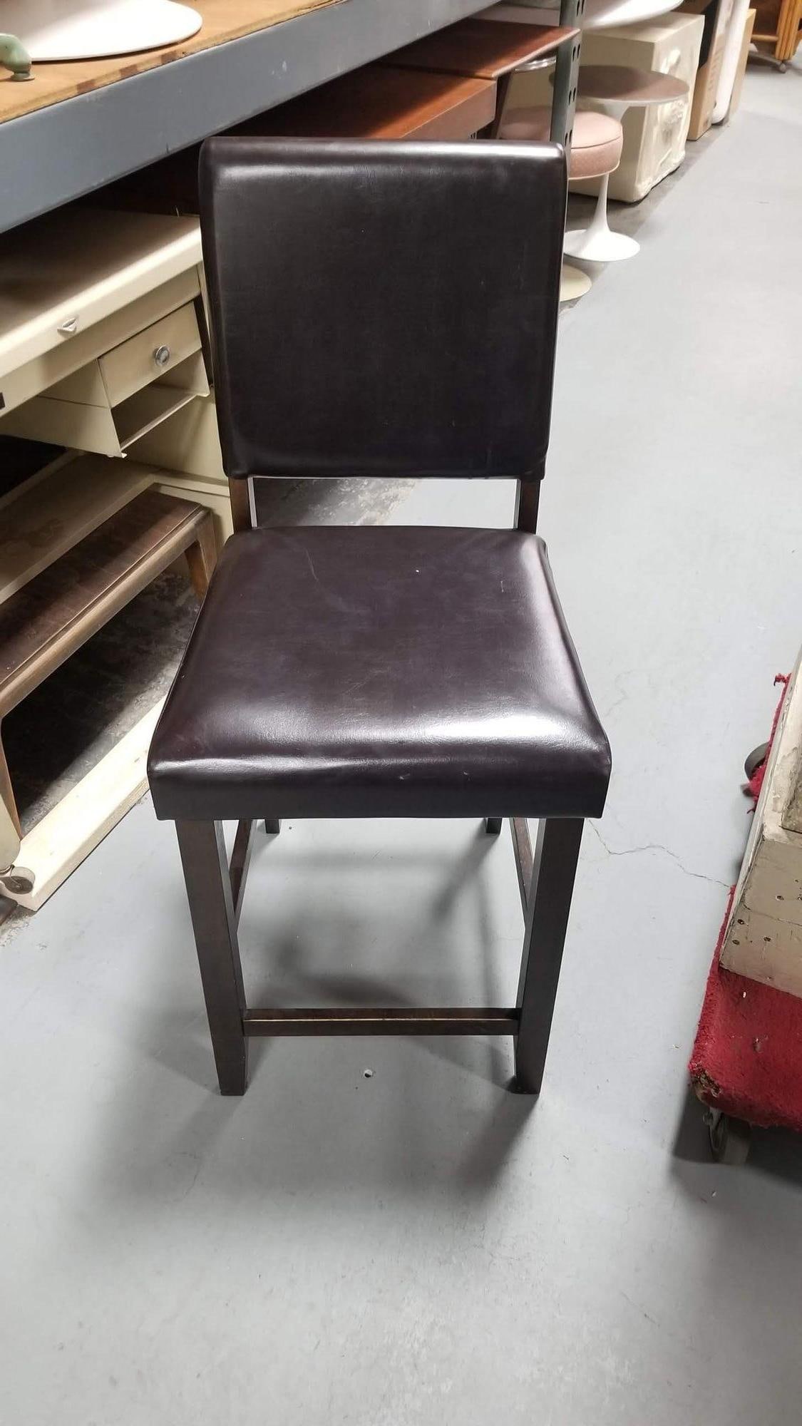 Dark Brown Leather Counter Bar Stool Set of 3 - 3