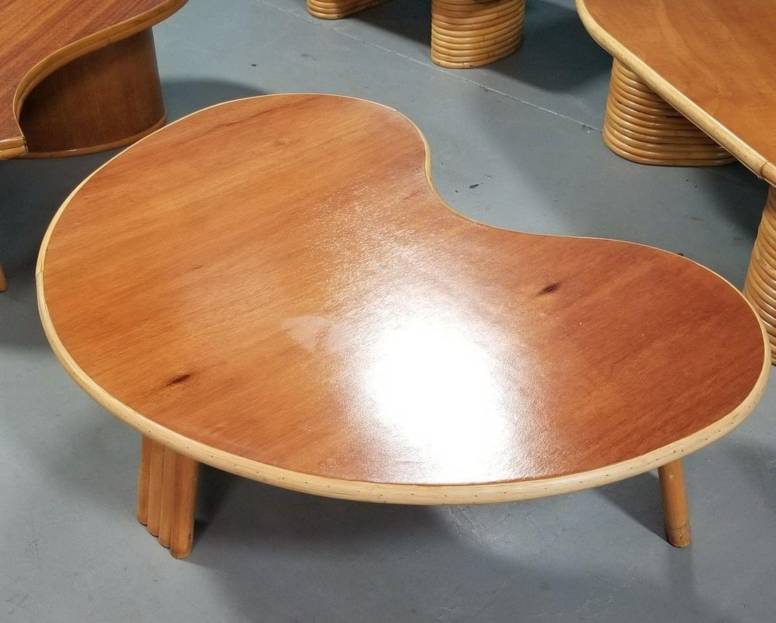Restored Rattan and Mahogany Biomorphic Coffee Table - 2