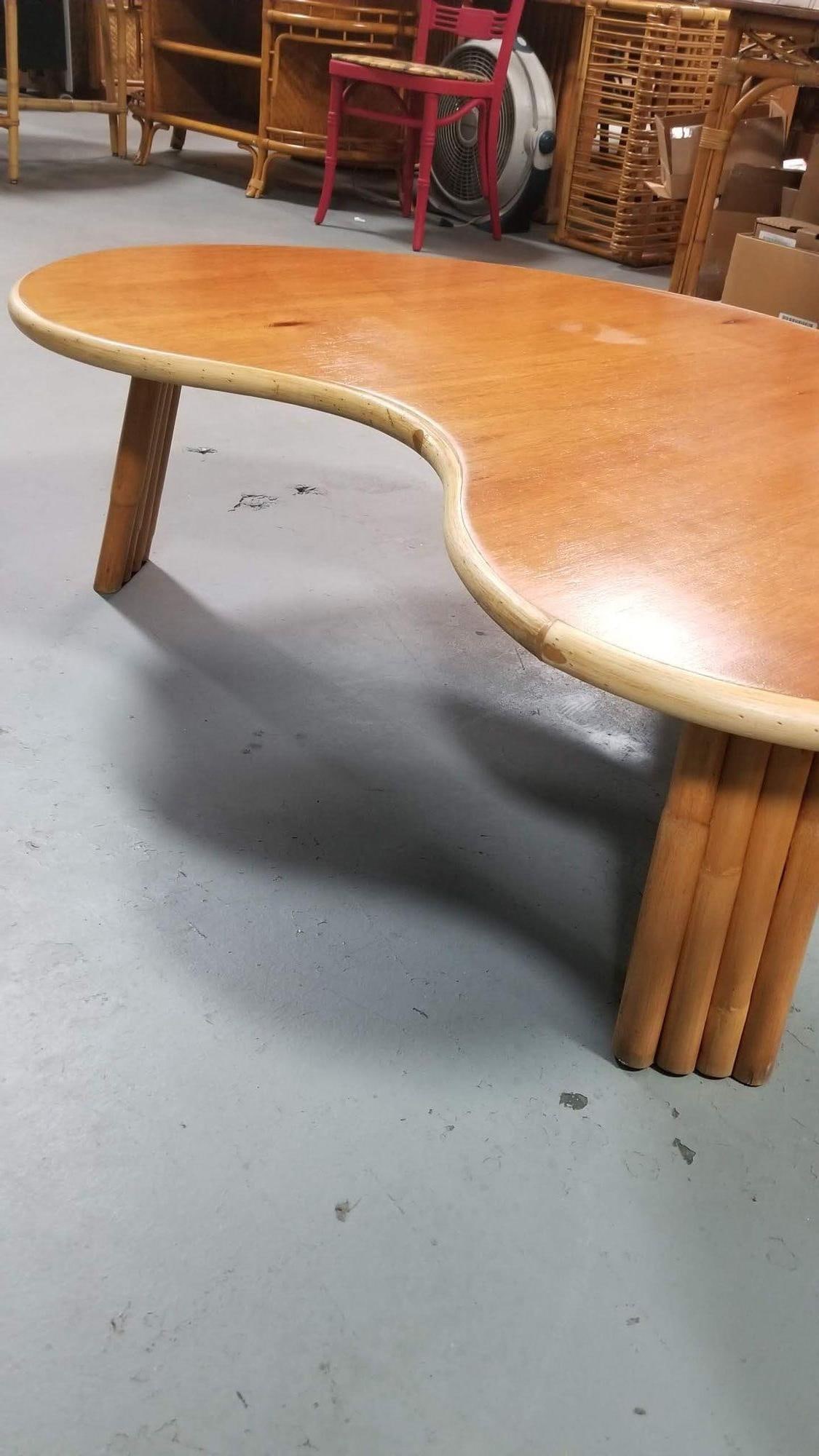 Restored Rattan and Mahogany Biomorphic Coffee Table - 4