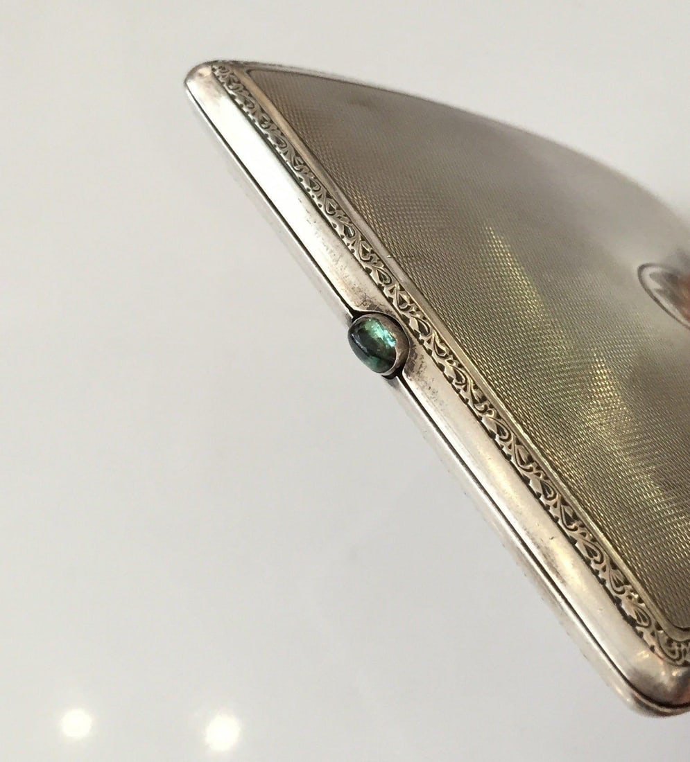 German Sterling Silver Cigarette Case with a Sapphire Stone - 4
