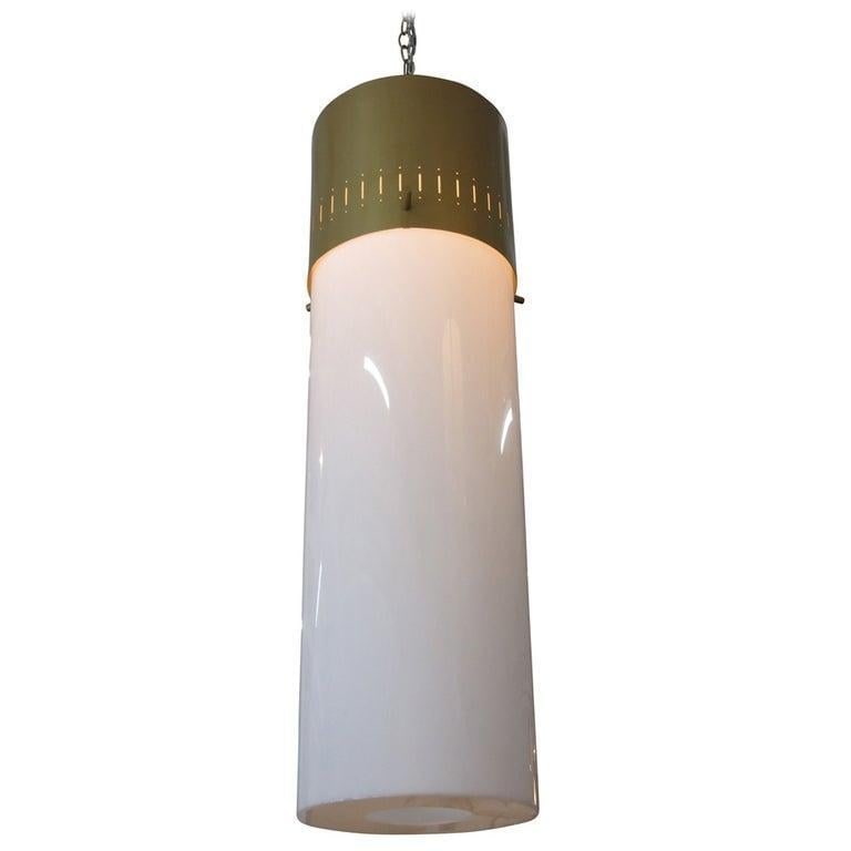 Midcentury Cylinder Pendant Pair in Gold, circa 1950 - 3
