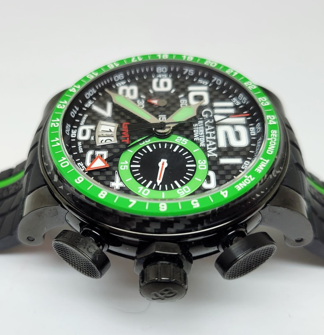 Men's GRAHAM GRAND SILVERSTONE STOWE Chronograph GMT Automatic Black PVD Watch - 8