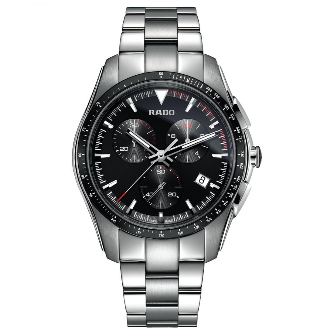 New RADO Hyperchrome Chronograph 45mm Mens Watch R31202593 Black Dial: New RADO Hyperchrome Chronograph 45mm Mens Watch R31202593 Black Dial? This Mens Rado watch is Swiss made. Great present for yourself or someone you love! * Stainless steel case with a