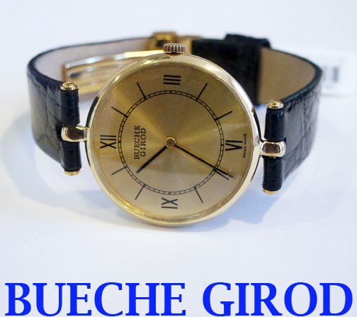 Solid 18k BUECHE GIROD Unisex Watch w/Crocodile* in EXLNT Condition: Authentic Solid 18k BUECHE GIROD Unisex Watch with Genuine Crocodile band in Excellent condition This Unisex BUECHE GIROD watch is Swiss made Great present for yourself or someone you love! * Solid