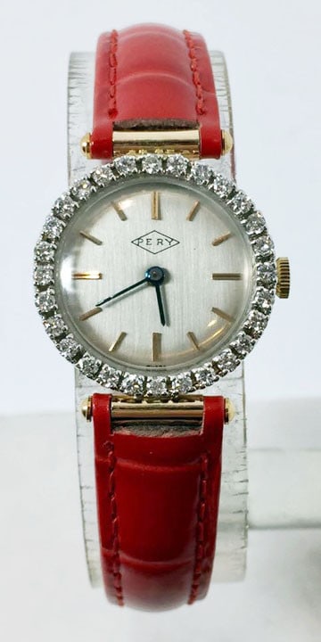 Solid 14k PERY 17J Winding Ladies Watch w/Diamonds* EXLNT* SERVICED: Solid 14k PERY 17J Winding Ladies Watch w/Diamonds* EXLNT* SERVICED This Ladies PERY watch is Swiss made. Great present for yourself or someone you love! * Solid 14k Yellow gold case and back *