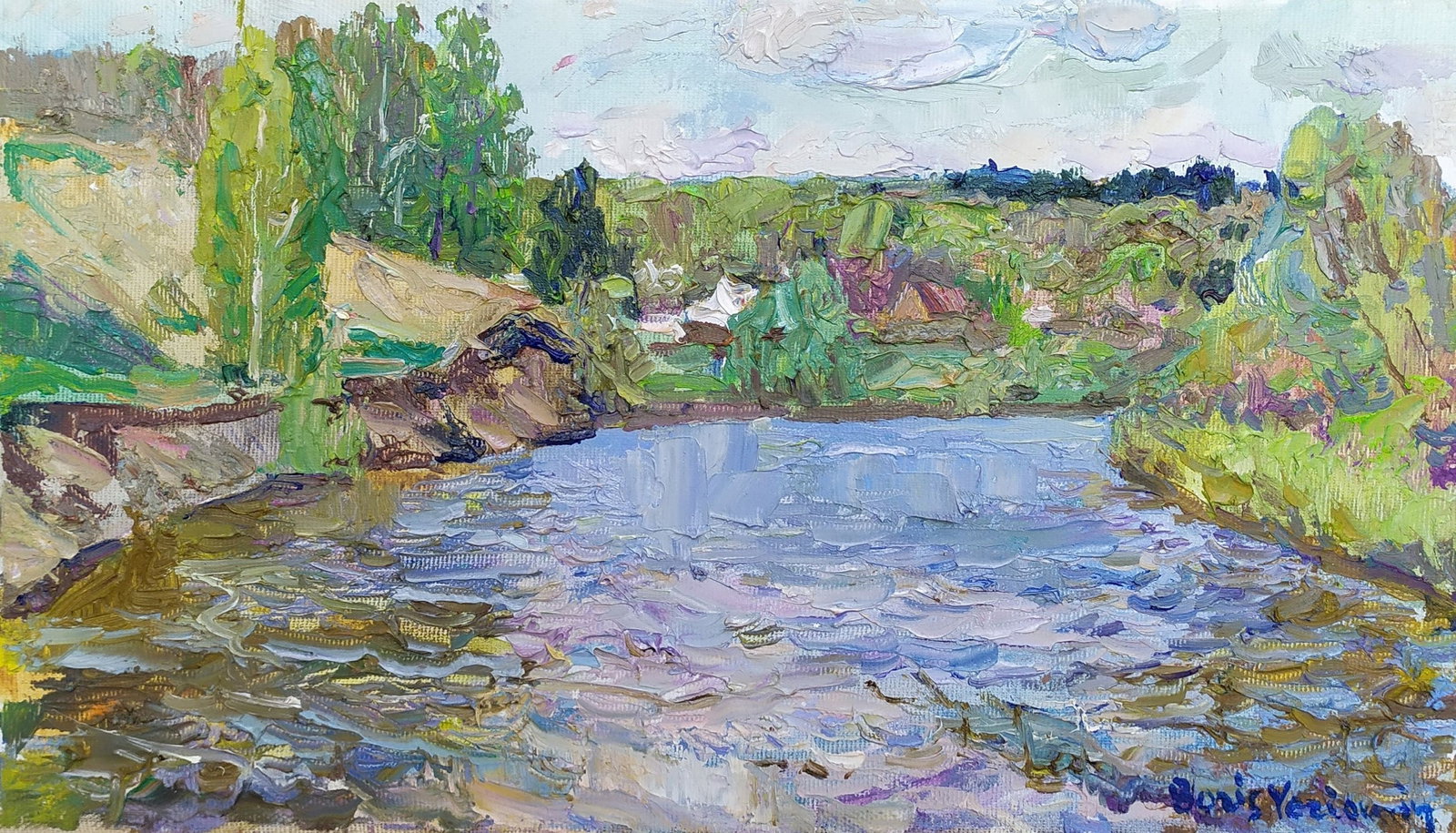 Yeremin Boris (Ukrainian artist), "The river is flowing", oil on canvas: Title: Yeremin Boris (Ukrainian artist), "The river is flowing", oil on canvas Description: ARTIST: Yeremin Boris Oleksandrovich, Ukrainian artist TITLE: "The river is flowing" SIZE: 20 x 35 cm, (7 3/