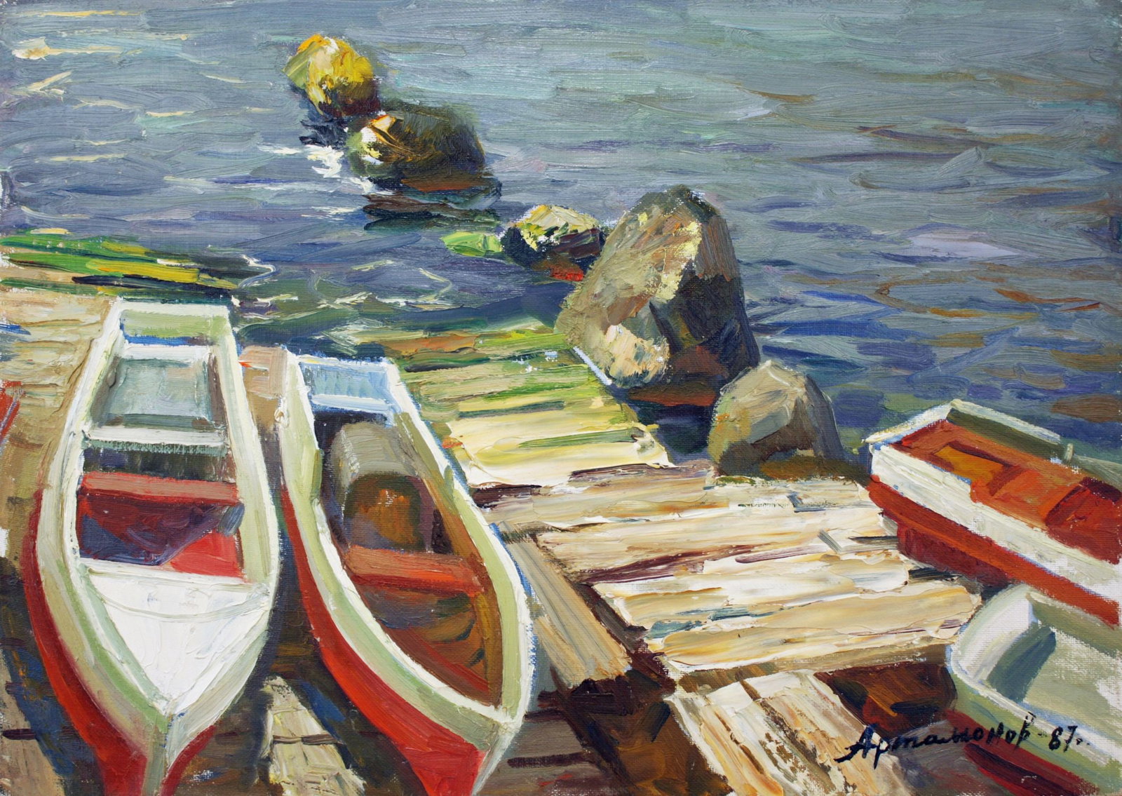 Artamonov Olexiy (Ukrainian artist), "Boats at the marina", oil on canvas on cardboard: Title: Artamonov Olexiy (Ukrainian artist), "Boats at the marina", oil on canvas on cardboard Description: ARTIST: Artamonov Olexiy Mykhaylovich, Ukrainian artist TITLE: "Boats at the marina" SIZE: 50