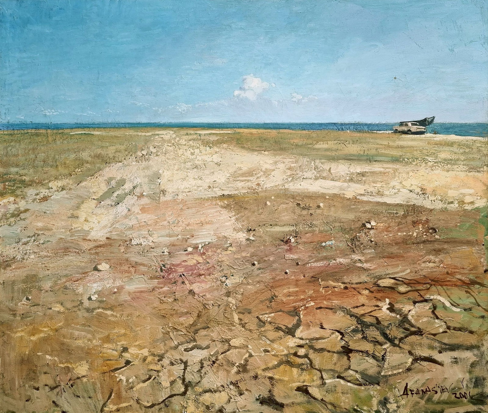 Afanasyev Volodymir (Ukrainian artist), "Portove town", oil on canvas: Title: Afanasyev Volodymir (Ukrainian artist), "Portove town", oil on canvas Description: ARTIST: Afanasyev Volodymir Ilyich, Ukrainian artist TITLE: "Portove town" SIZE: 84 x 100 cm, (33 x 39 3/8 in.