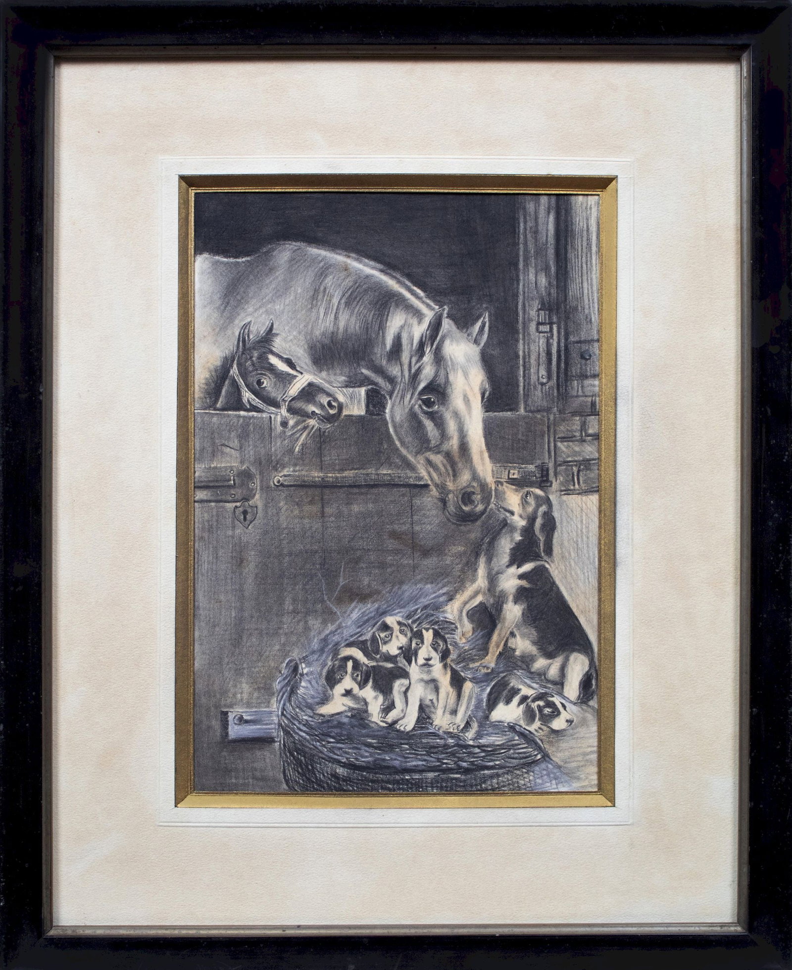 Unidentified (Ukrainian artist), "Puppies", pencil on paper: Title: Unidentified (Ukrainian artist), "Puppies", pencil on paper Description: ARTIST: Unidentified Artist TITLE: "Puppies" SIZE: 31 x 21 cm, (12 1/4 x 8 1/4 in.) MEDIUM: pencil on paper YEAR OF CREA