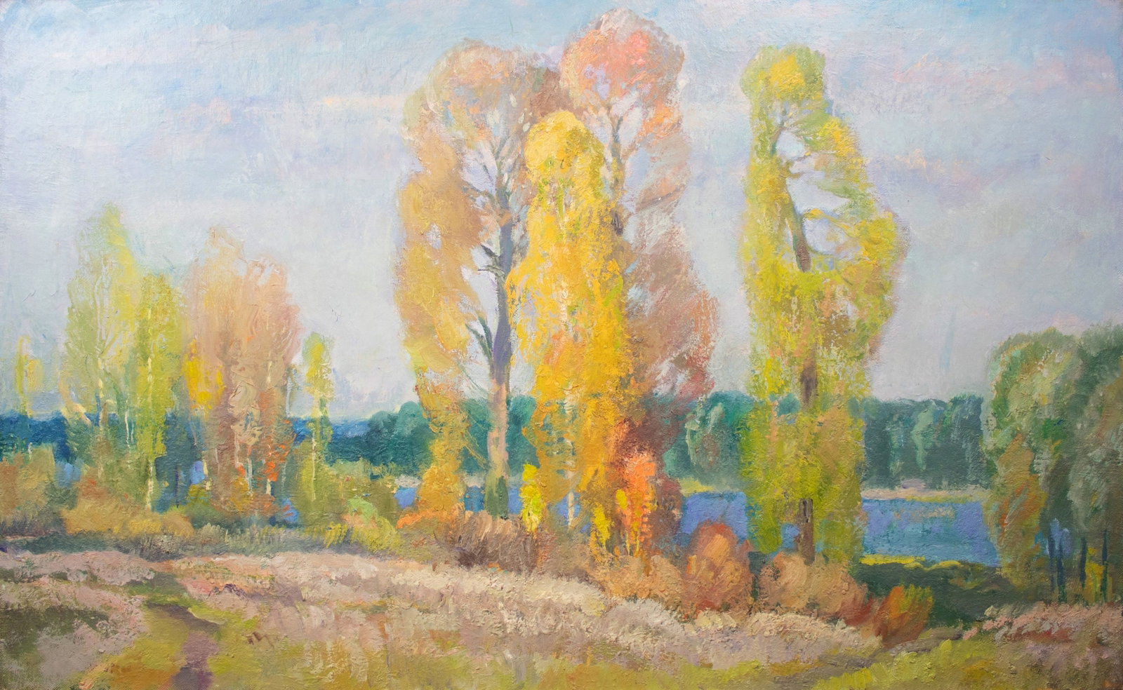 Mynka Olexandr (Ukrainian artist), "Whispering grass", oil on canvas: Title: Mynka Olexandr (Ukrainian artist), "Whispering grass", oil on canvas Description: ARTIST: Mynka Olexandr Fedorovich, Ukrainian artist TITLE: "Whispering grass" SIZE: 80 x 130 cm, (31 2/4 x 51 1