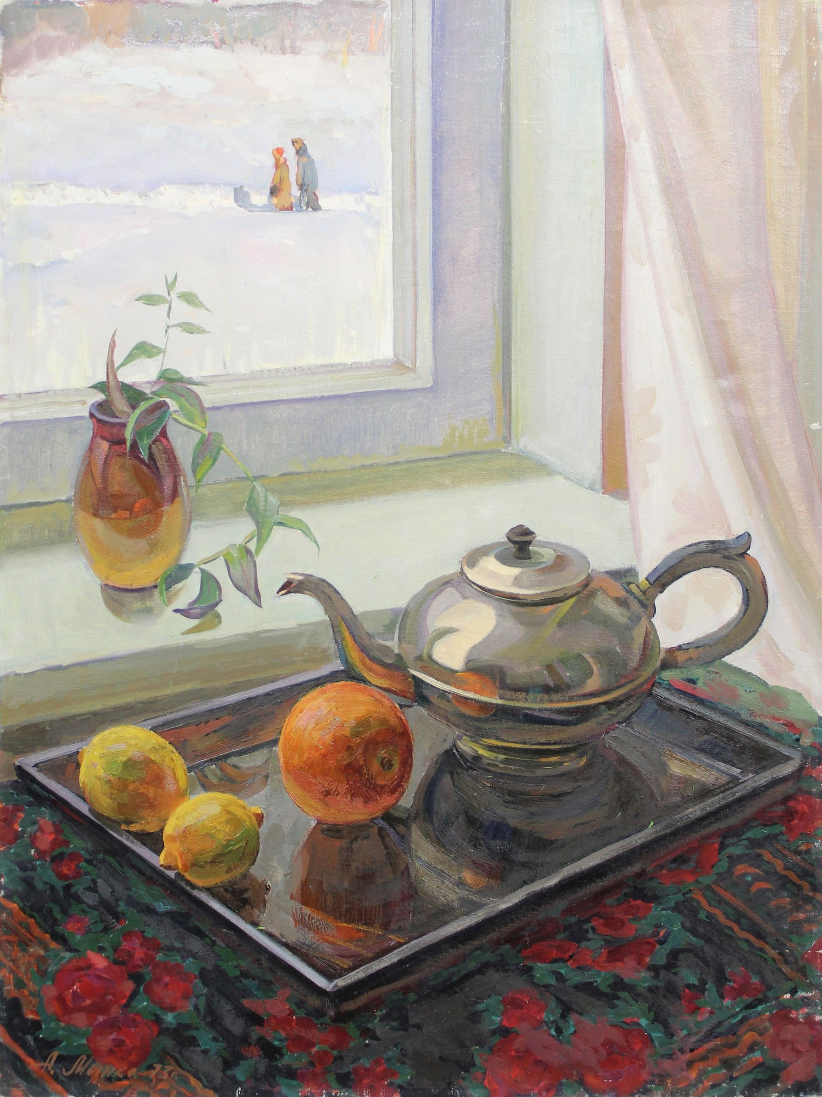 Mynka Olexandr (Ukrainian artist), "Still life with the window", oil on canvas: Title: Mynka Olexandr (Ukrainian artist), "Still life with the window", oil on canvas Description: ARTIST: Mynka Olexandr Fedorovich, Ukrainian artist TITLE: "Still life with the window" SIZE: 81 x 60
