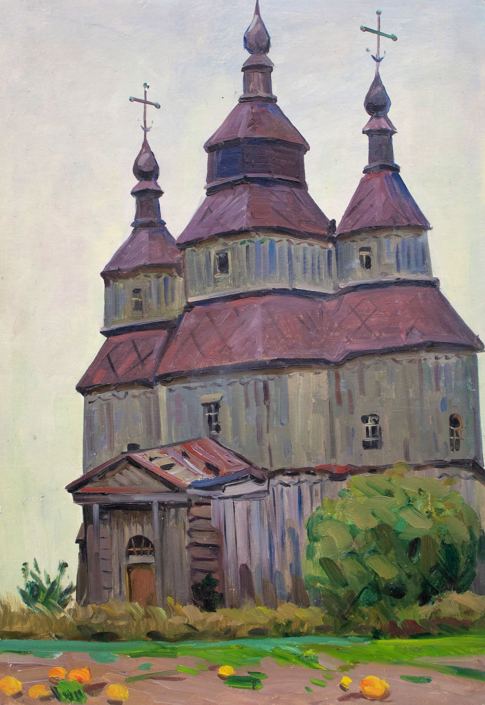 Tyukha Ivan (Ukrainian artist), "The old church", oil on cardboard: Title: Tyukha Ivan (Ukrainian artist), "The old church", oil on cardboard Description: ARTIST: Tyukha Ivan Andriyovich, Ukrainian artist TITLE: "The old church" SIZE: 35 x 50 cm, (13 3/4 x 19 3/4 in.)