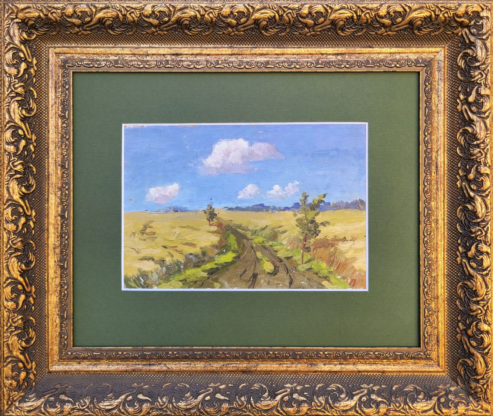 Puzyrkov Victor (Ukrainian artist), "Road in the field", oil on cardboard: Title: Puzyrkov Victor (Ukrainian artist), "Road in the field", oil on cardboard Description: ARTIST: Puzyrkov Victor Grigorovich, Ukrainian artist TITLE: "Road in the field" SIZE: 14 x 20 cm, (5 1/2 