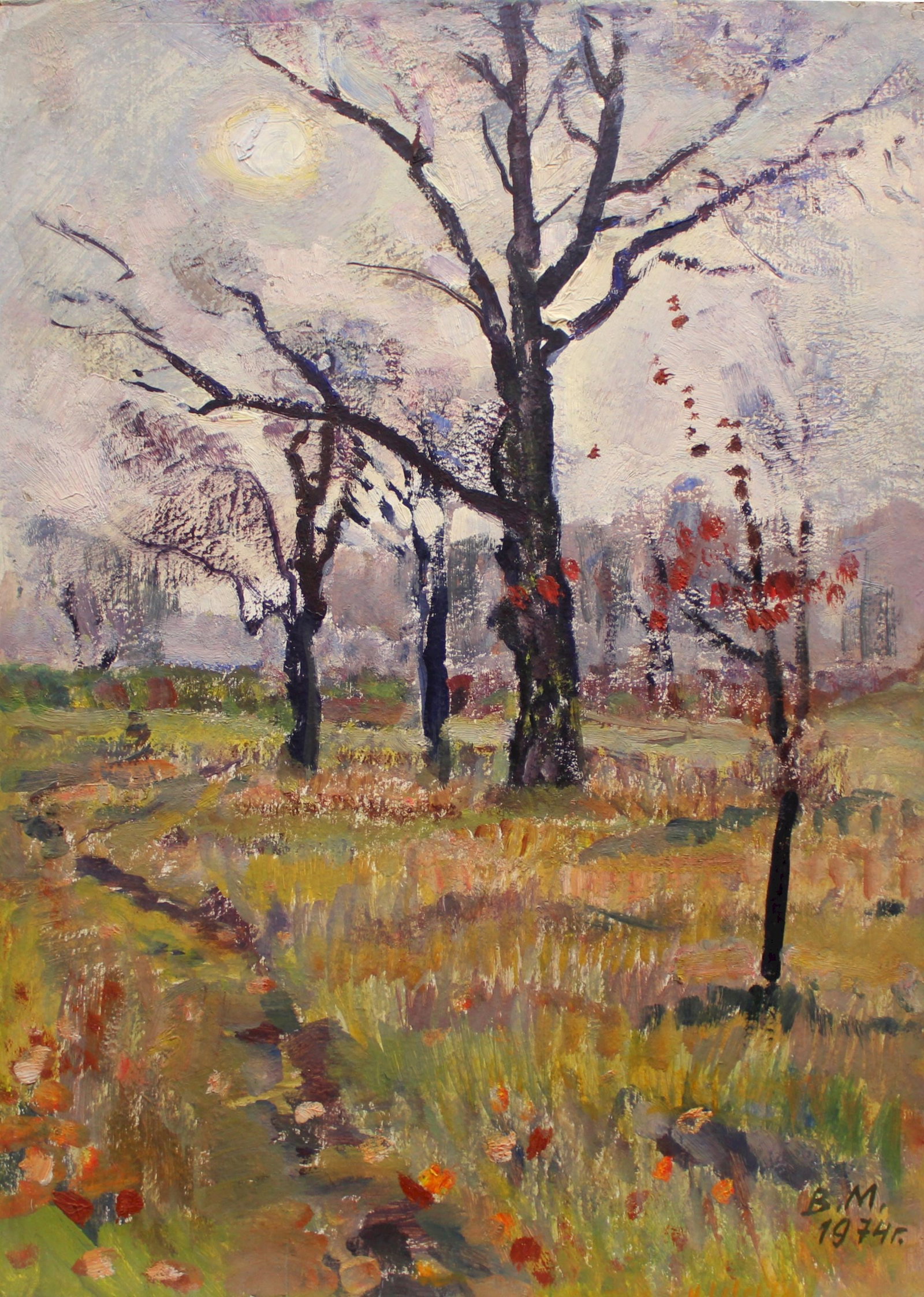 Makatukha Vasyl (Ukrainian artist), "Autumn", oil on cardboard: Title: Makatukha Vasyl (Ukrainian artist), "Autumn", oil on cardboard Description: ARTIST: Makatukha Vasyl Ivanovich, Ukrainian artist TITLE: "Autumn" SIZE: 50 x 26 cm, (19 3/4 x 10 1/4 in.) MEDIUM: o
