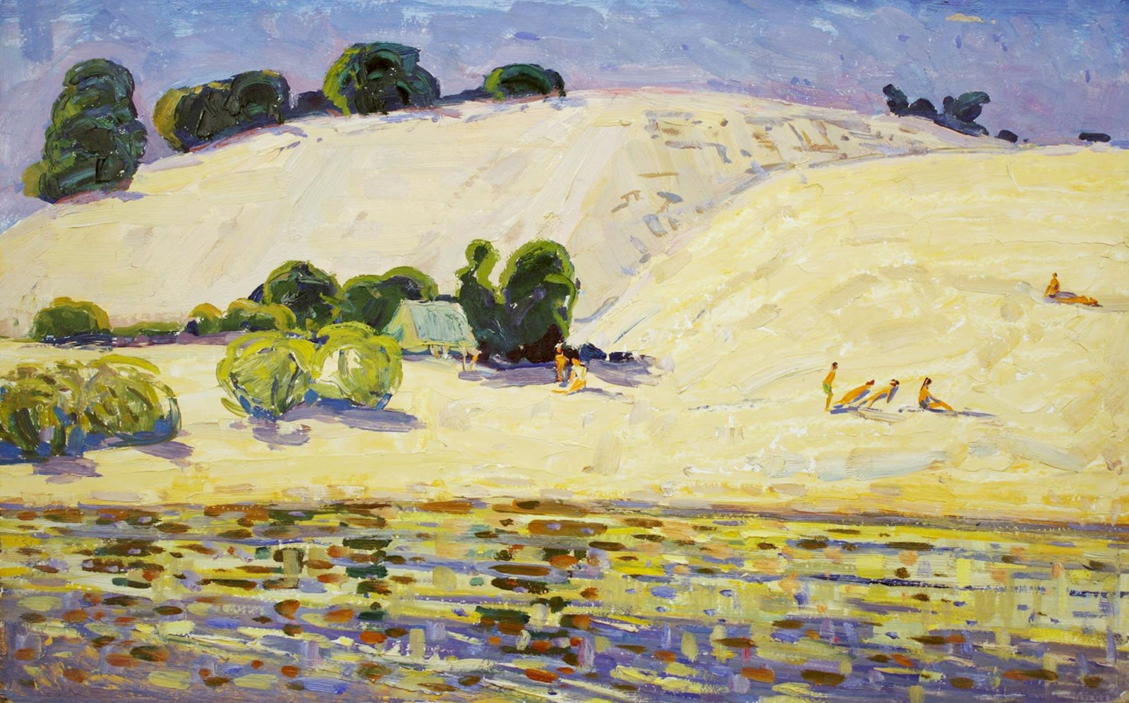 Tyukha Ivan (Ukrainian artist), "Beach", oil on cardboard: Title: Tyukha Ivan (Ukrainian artist), "Beach", oil on cardboard Description: ARTIST: Tyukha Ivan Andriyovich, Ukrainian artist TITLE: "Beach" SIZE: 50 x 80 cm, (19 3/4 x 31 2/4 in.) MEDIUM: oil on ca